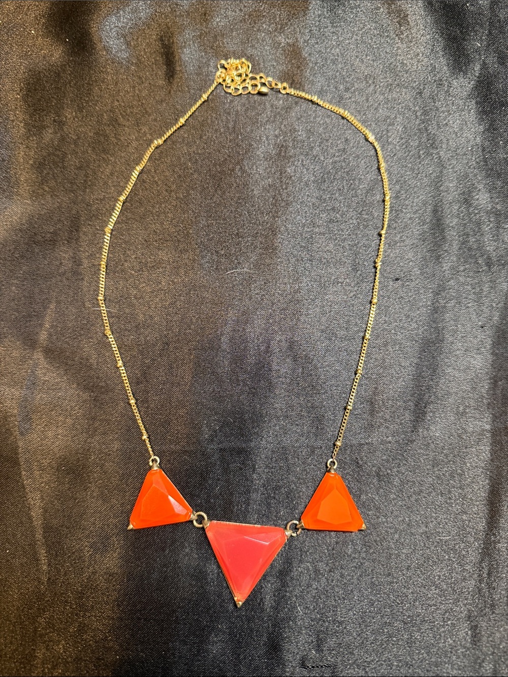 Gold Chain Necklace with Red Triangle Stones